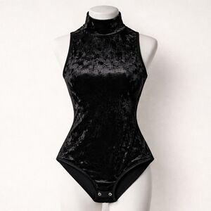 NWT Medium Black Velvet Mock Neck Bodysuit | Luxe Minimal 2026